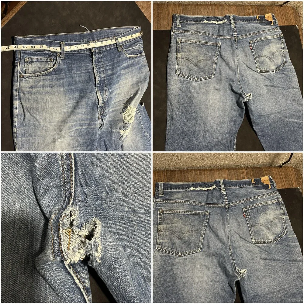 Levis Big E 1960s Single Stitch 505 Jeans 40in W 40x28 Blue Hem Zip Fly Talon 42